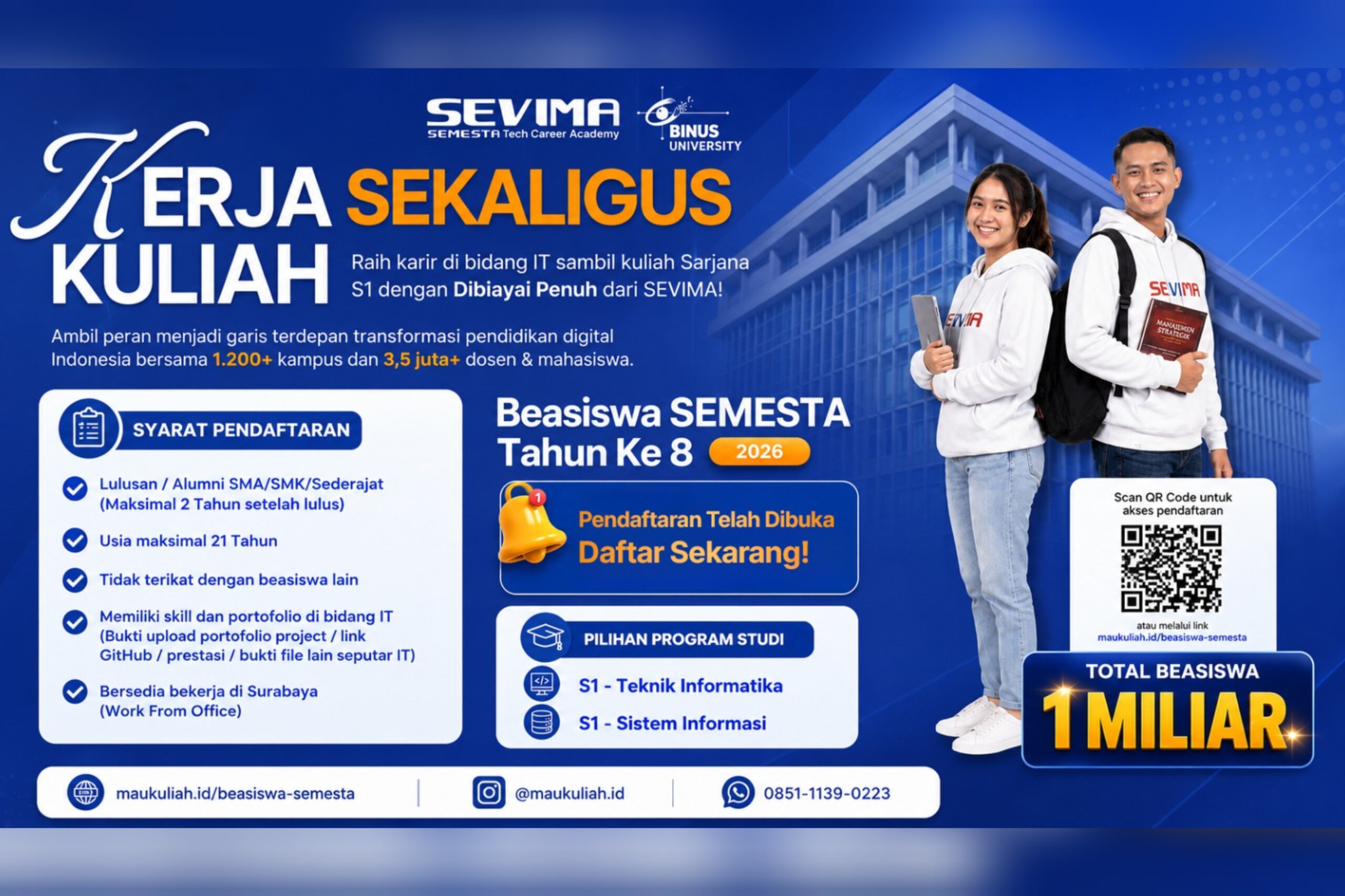 Ilustrasi beasiswa semesta 8 untuk artikel SEVIMA Buka Beasiswa SEMESTA 8, Kuliah S1 Gratis dan Kerja UMR